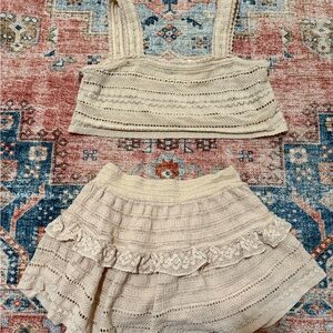 Aerie Cream Crochet Top and skirt